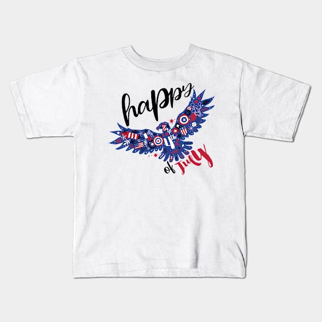 Happy 4th of July Eagle USA Freedom Intensifies Kids T-Shirt by Happiness Shop